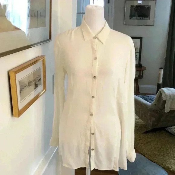 J Jill white rayon button up blouse - Picture 1 of 9